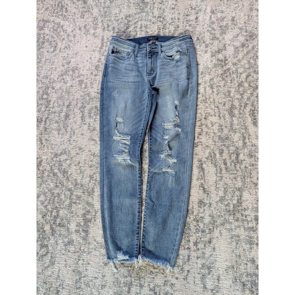 Judy Blue Light Wash Distressed Skinny Jeans Raw Hem Western Women's‎ 9/29